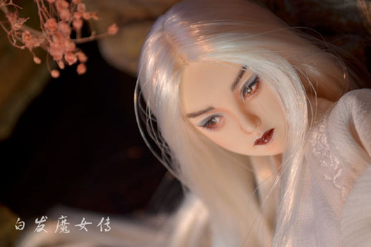 【 DISPLAY ONLY】Hand-Painted Obitsu Doll Faceup | The Bride with White Hair