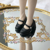 1/6 scale chunky-heel Mary Jane doll shoes with satin-look finish