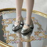 1/6 scale chunky-heel Mary Jane doll shoes with leather-look finish