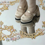 1/6 scale chunky-heel Mary Jane doll shoes with satin-look finish