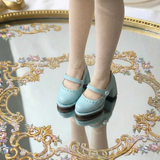 1/6 scale chunky-heel Mary Jane doll shoes with leather-look finish