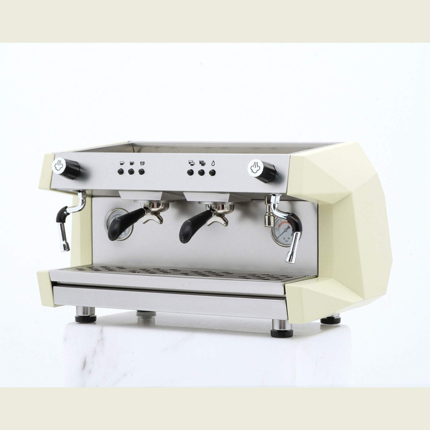 1/6 scale metal espresso machine for dolls with steam coffee maker design for café scenes.