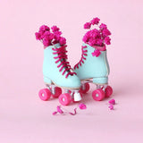 Retro-pop macaron-color quad roller skates for 1/6 scale dolls, side view