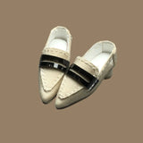 Low-heel doll pumps with metal chain detail and glossy nylon finish for 1/6 scale dolls