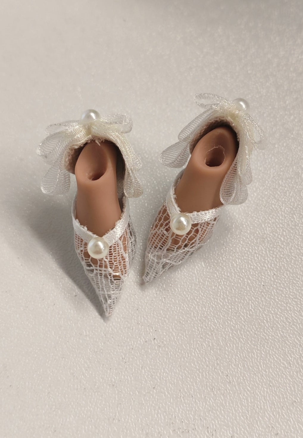 1/6 scale pearl lace low-heel doll shoes with bow for Blythe, Obitsu 22/24 and momoko