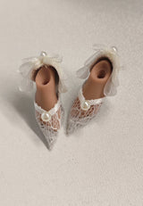 1/6 scale pearl lace low-heel doll shoes with bow for Blythe, Obitsu 22/24 and momoko