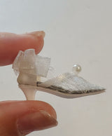 1/6 scale pearl lace low-heel doll shoes with bow for Blythe, Obitsu 22/24 and momoko