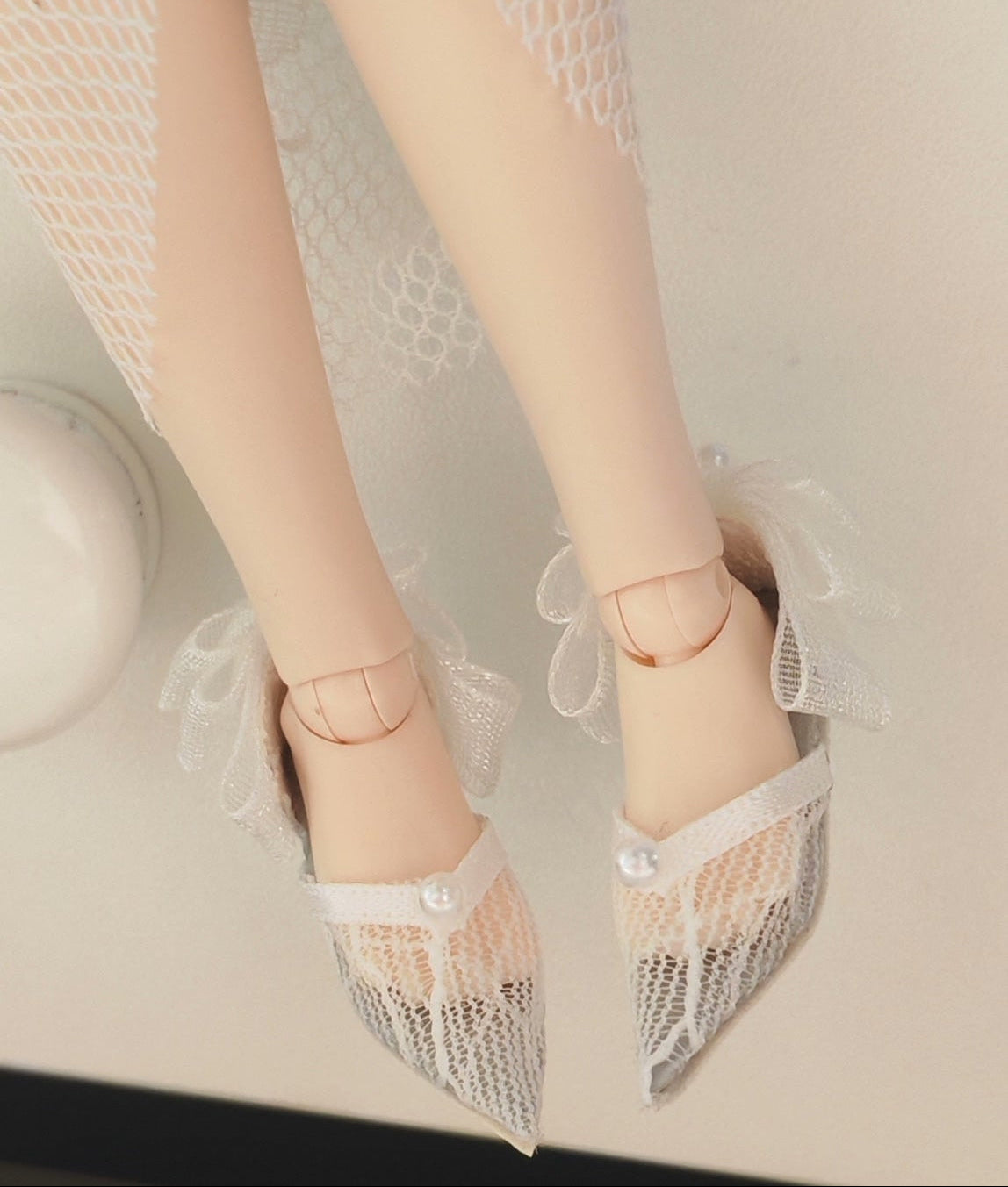 1/6 scale pearl lace low-heel doll shoes with bow for Blythe, Obitsu 22/24 and momoko