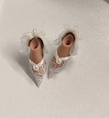 1/6 scale pearl lace low-heel doll shoes with bow for Blythe, Obitsu 22/24 and momoko