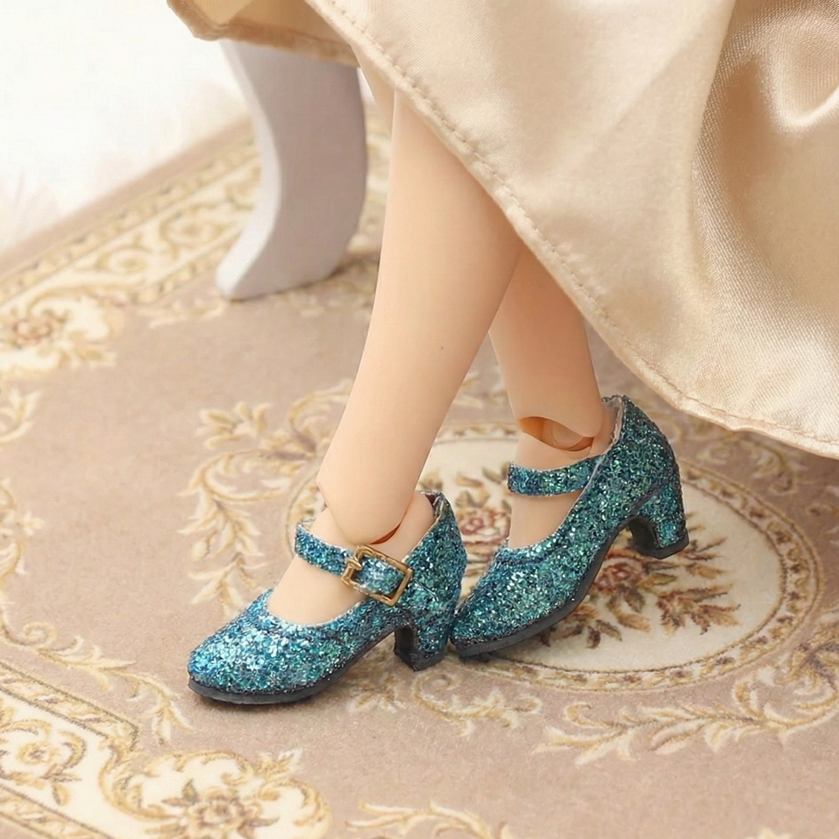 Satin ribbon formal high-heel shoes for 1/6 scale dolls