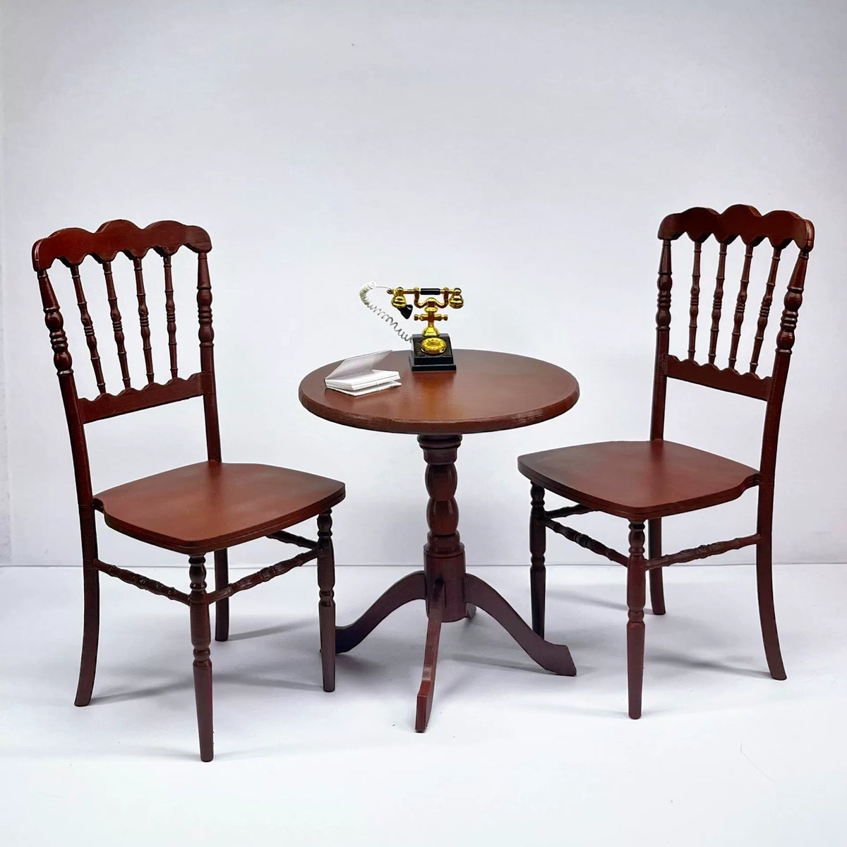 1/6 scale BJD vintage-style round table and two chair furniture set