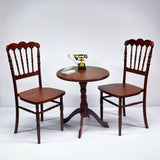 1/6 scale dollhouse round table and two chair set in brown
