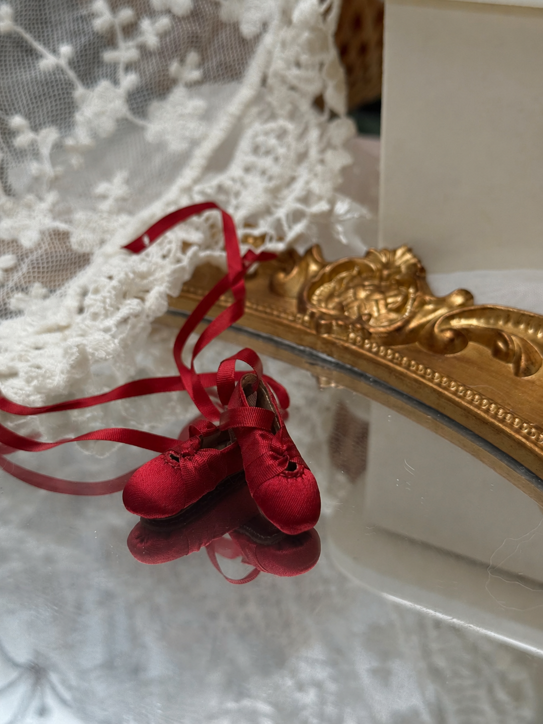Red silk ballet shoes for 1/6 scale dolls