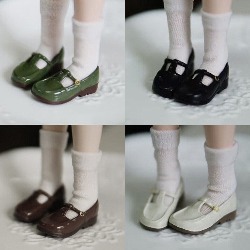 Vintage T-strap Mary Jane doll shoes with patent-look finish for 1/6 scale dolls