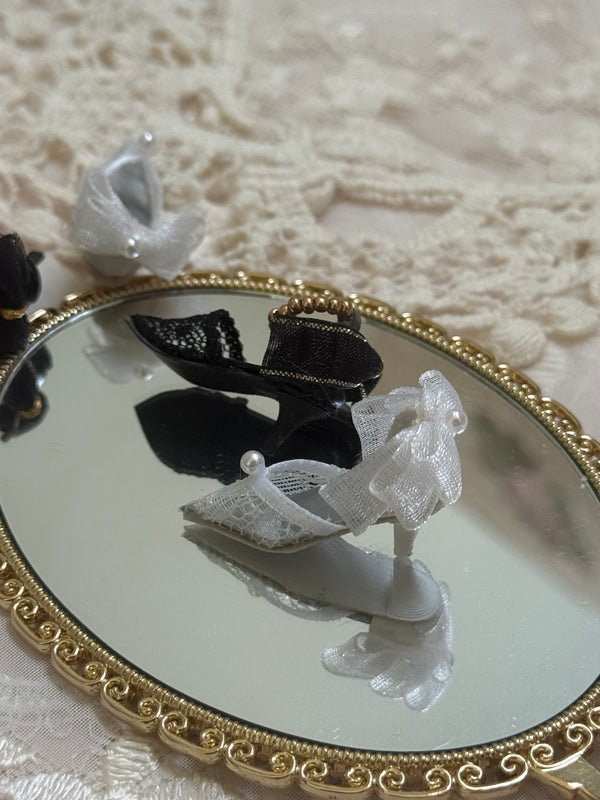1/6 Scale White Pearl Lace Low-Heel Doll Shoes with Bow | Fits Blythe, Obitsu & momoko