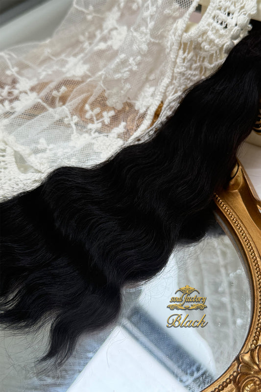 High-Gloss Mohair for Dolls | Black 25-30cm