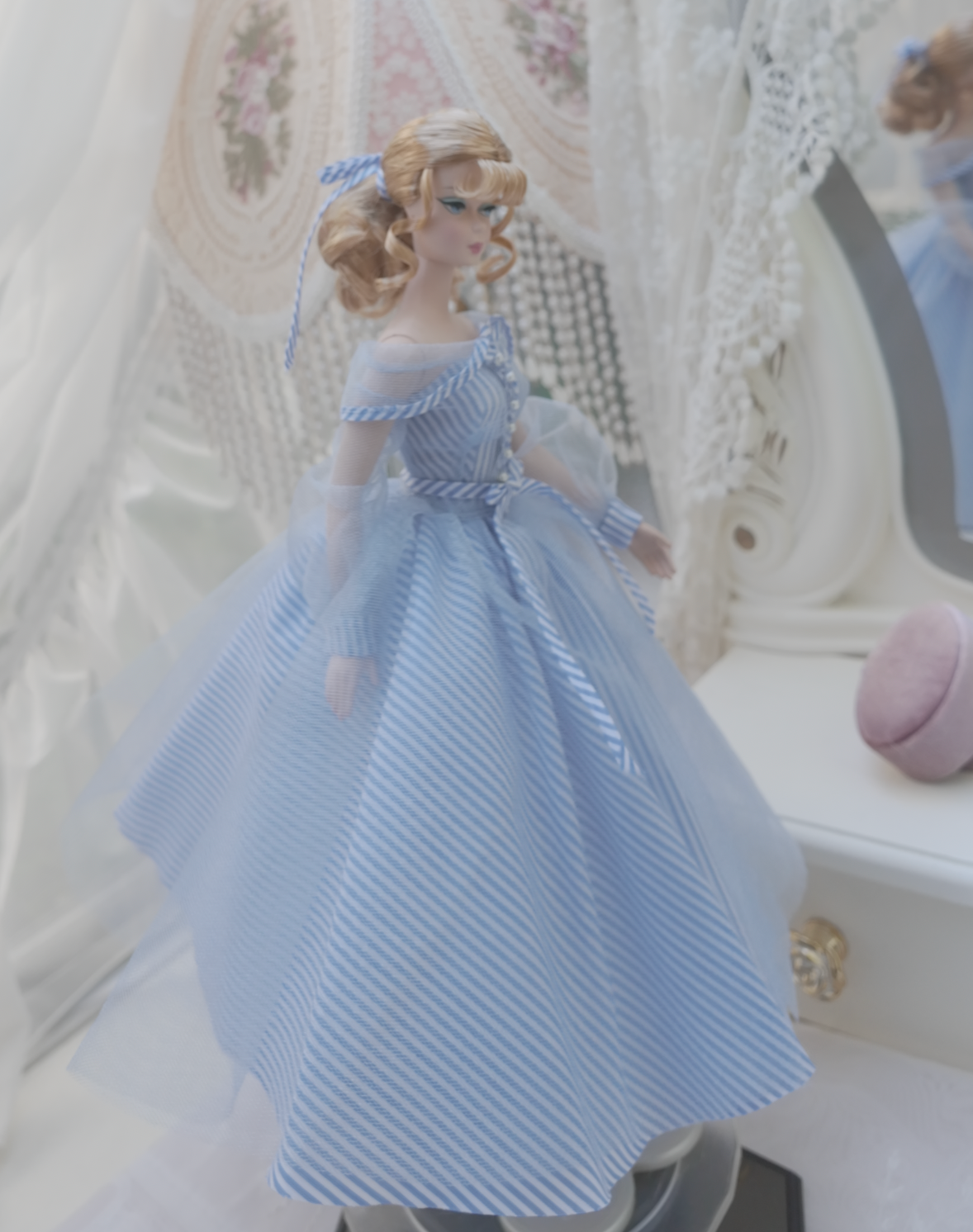 1/6 Scale Vintage Light Blue Dress Set for Barbie & Silkstone Dolls｜5-Piece Doll Outfit