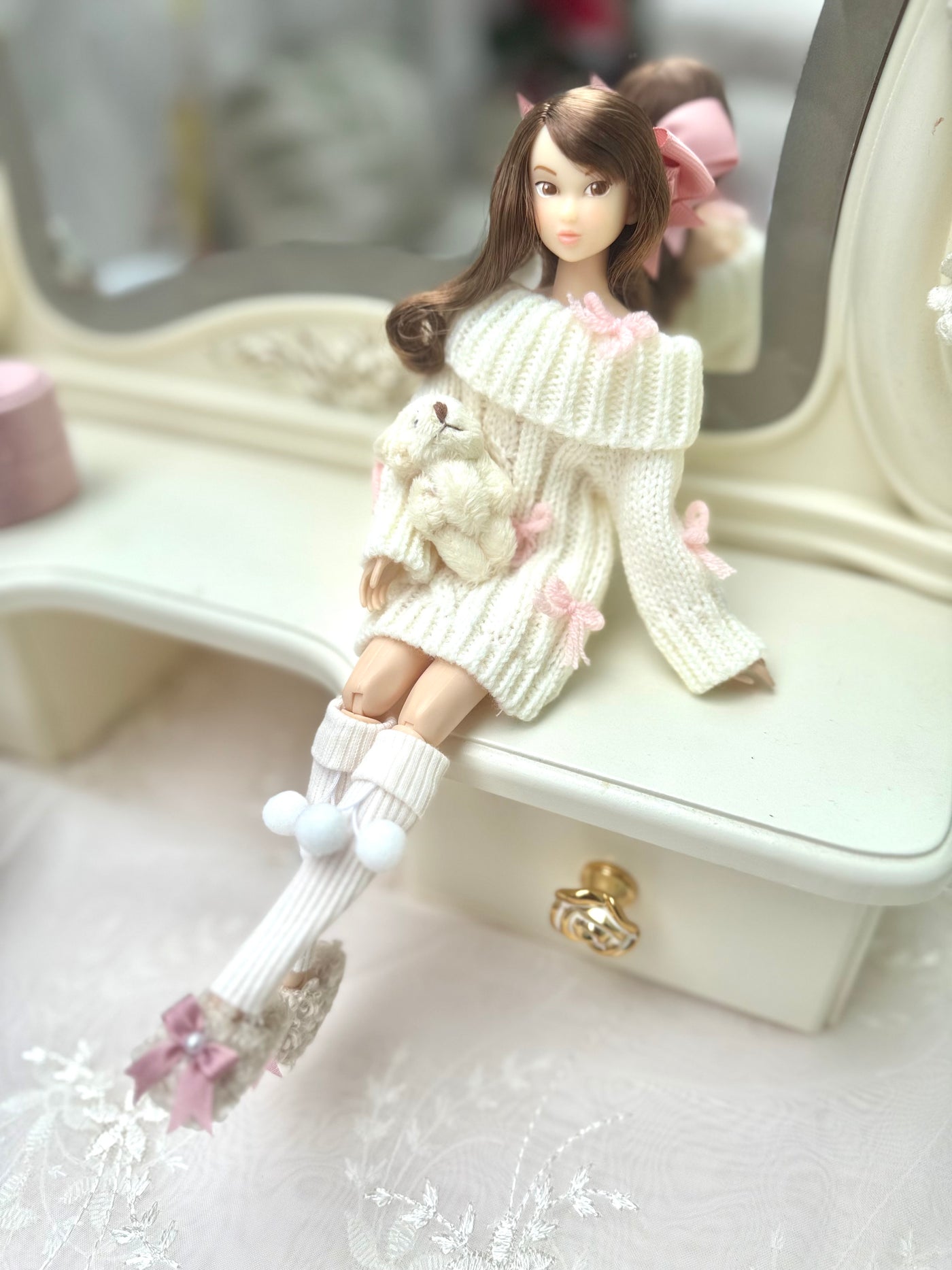 1/6 Scale Soft Knit Bow Sweater Set | 4-Piece Outfit for Blythe, Azone, Obitsu 24, Licca