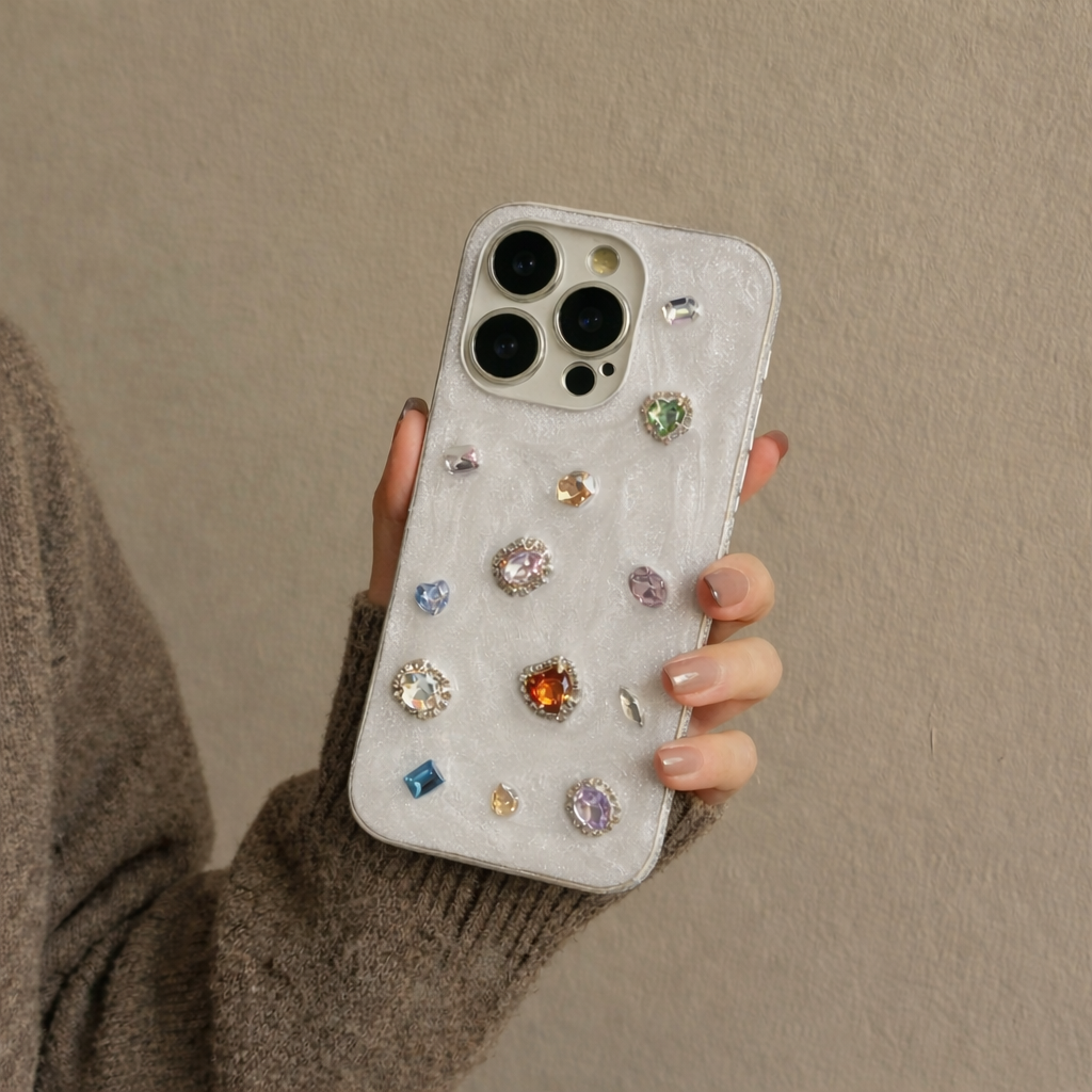 Artistic iPhone Case – Independent Designer Style | Multiple Models Available|Baroque Gemstone white