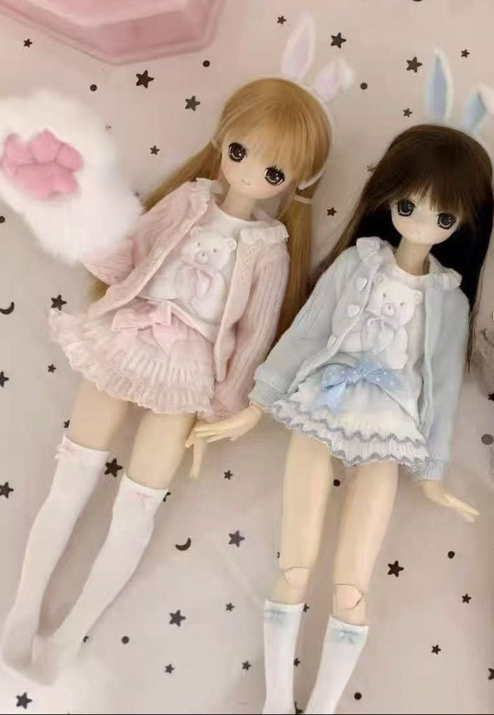 1/6ドール用 くまモチーフルームウェアセット｜羽付きトップス・4点セット｜Blythe・Azone・momoko・Obitsu24対応
