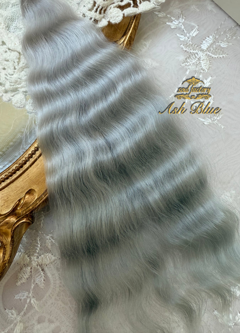 High-Gloss Mohair for Dolls | Ash Blue 20-25cm