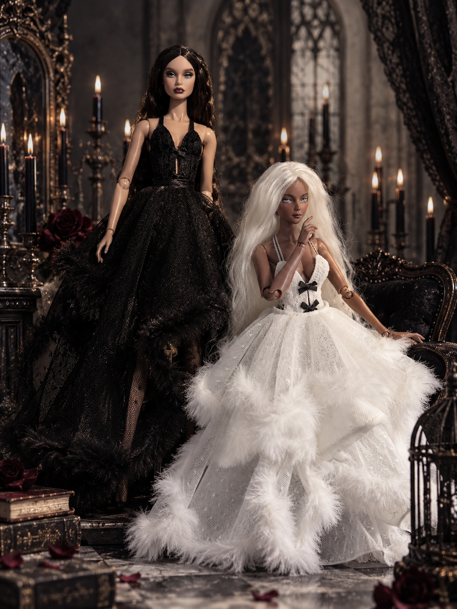 【受注製作】1/6ドール用 レイヴン・ワルツ ブラックチュールボリュームドレス｜Barbie・FR・Obitsu24