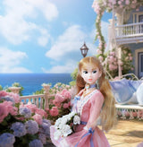 Spring Reverie pink floral doll dress full-length view