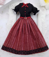 1/6 scale Burgundy Fine Pinstripe vintage doll dress, made-to-order collector fashion