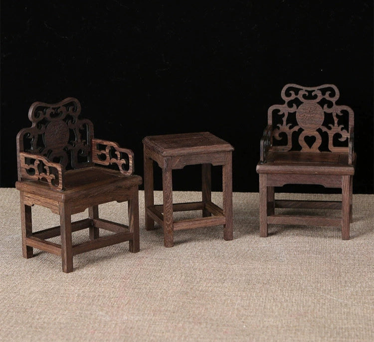 1/6 Scale Chinese Antique Style Table  Chair Set – 1 Table + 2 Chairs｜ Chinoiserie Style Dollhouse Furniture for dolls