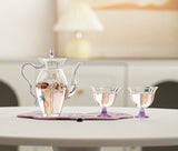 花見・ピクニック・お庭｜耐熱ガラス茶器｜茶器セット（ティーポット＋茶杯）／紫手提げバッグ