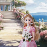 Handmade straw hat for 1/6 scale dolls, perfect for summer outfits, cottagecore styling, and elegant doll fashion.