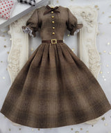 1/6 scale Brown Plaid doll vintage outfit, made-to-order dress