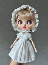 1/6ドール用 ホワイトワンピース｜長袖・半袖2タイプ｜ボンネット追加可｜Blythe・Obitsu24・Azone・Licca・Cherry対応