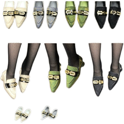 Low-Heel Doll Shoes with Metal Chain – Glossy Nylon Fabric | Universal Fit for Blythe, Licca, Azone, Momoko, FR & Obitsu 22/24