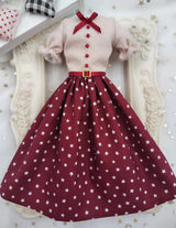 1/6 scale Burgundy Star Print doll vintage outfit, made-to-order dress