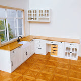 1/6 Scale Dollhouse Kitchen Furniture Set  9-Piece Modular Cabinets in White  | BJD & Blythe Miniature Kitchen full set
