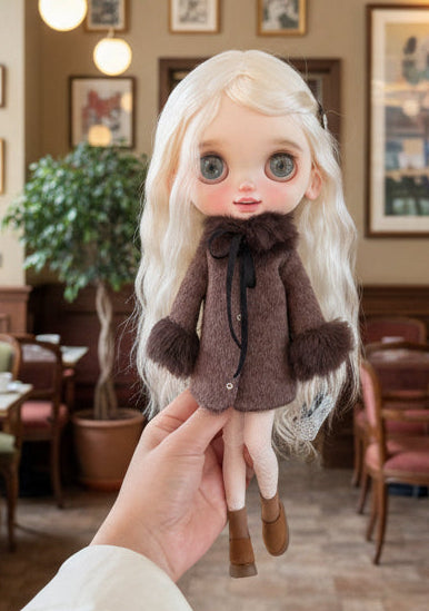 ブライス,オビツ24、22用 ブラウンファー襟コート｜上品レディスタイル秋冬アウター