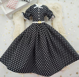 1/6 scale Black White Polka Dot doll vintage outfit, made-to-order dress