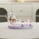 花見・ピクニック・お庭｜耐熱ガラス茶器｜茶器セット（ティーポット＋茶杯）／紫手提げバッグ