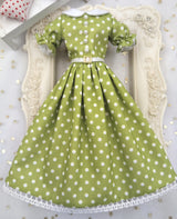 1/6 scale Green White Polka Dot doll vintage outfit, made-to-order dress