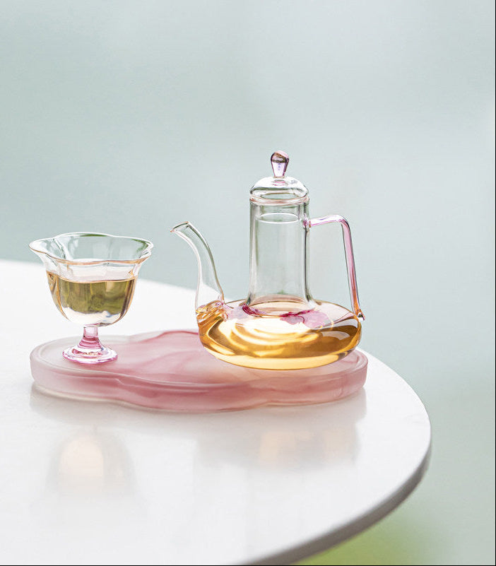 花見に｜耐熱ガラス 貴妃壺＋茶杯　携帯茶器セット バッグ付き