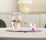 花見・ピクニック・お庭｜耐熱ガラス茶器｜茶器セット（ティーポット＋茶杯）／紫手提げバッグ