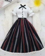 1/6 scale White Bodice Black Stripe vintage doll dress, made-to-order collector fashion