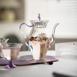 花見・ピクニック・お庭｜耐熱ガラス茶器｜茶器セット（ティーポット＋茶杯）／紫手提げバッグ