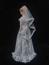 Classical miniature wedding gown and veil for collectible dolls