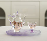 花見・ピクニック・お庭｜耐熱ガラス茶器｜茶器セット（ティーポット＋茶杯）／紫手提げバッグ