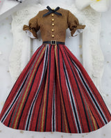 1/6 scale Red Black Blue Stripe doll vintage outfit, made-to-order dress