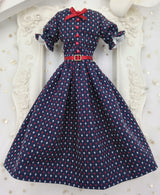 Made-to-order Navy Multicolor Ditsy Print 1/6 scale vintage doll dress for doll collectors