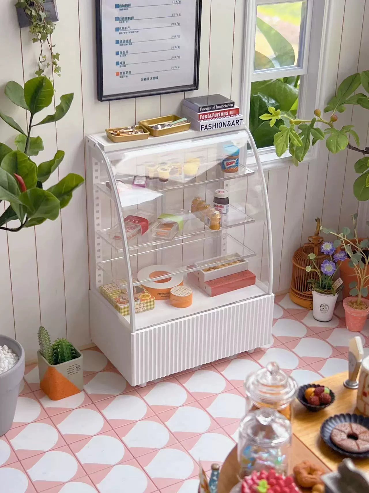 1/6 Scale Doll Dessert Display Case with Light – Battery Powered | Café Style Scene Prop