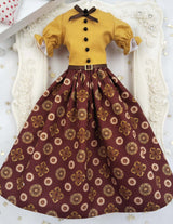 1/6 scale Mustard Brown Floral doll vintage outfit, made-to-order dress